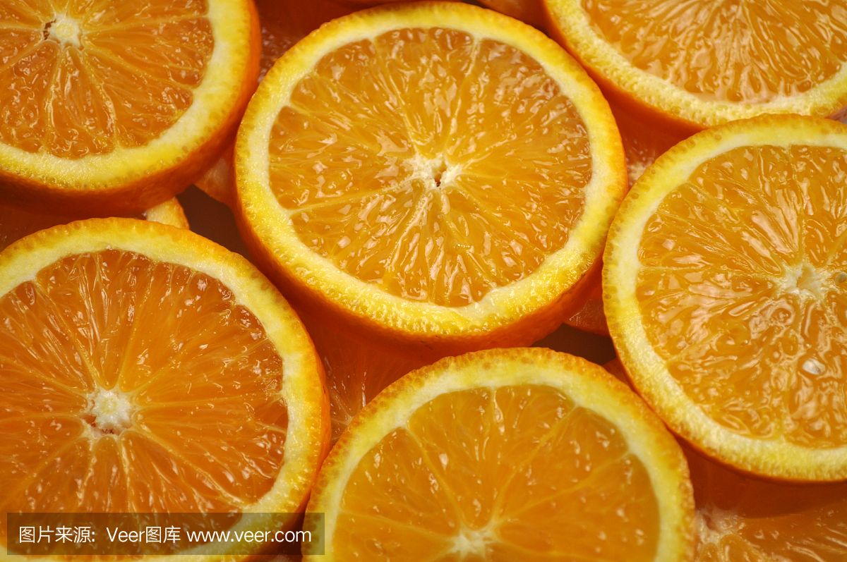 热带柑橘类水果,鲜橙色,橘片